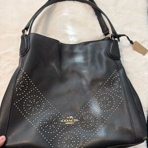 Coach Black Leather Shoulder Bag with Gold Studs